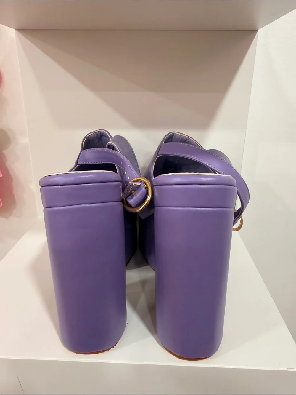 Platform Peep-Toe Slingback Heels in Lavender